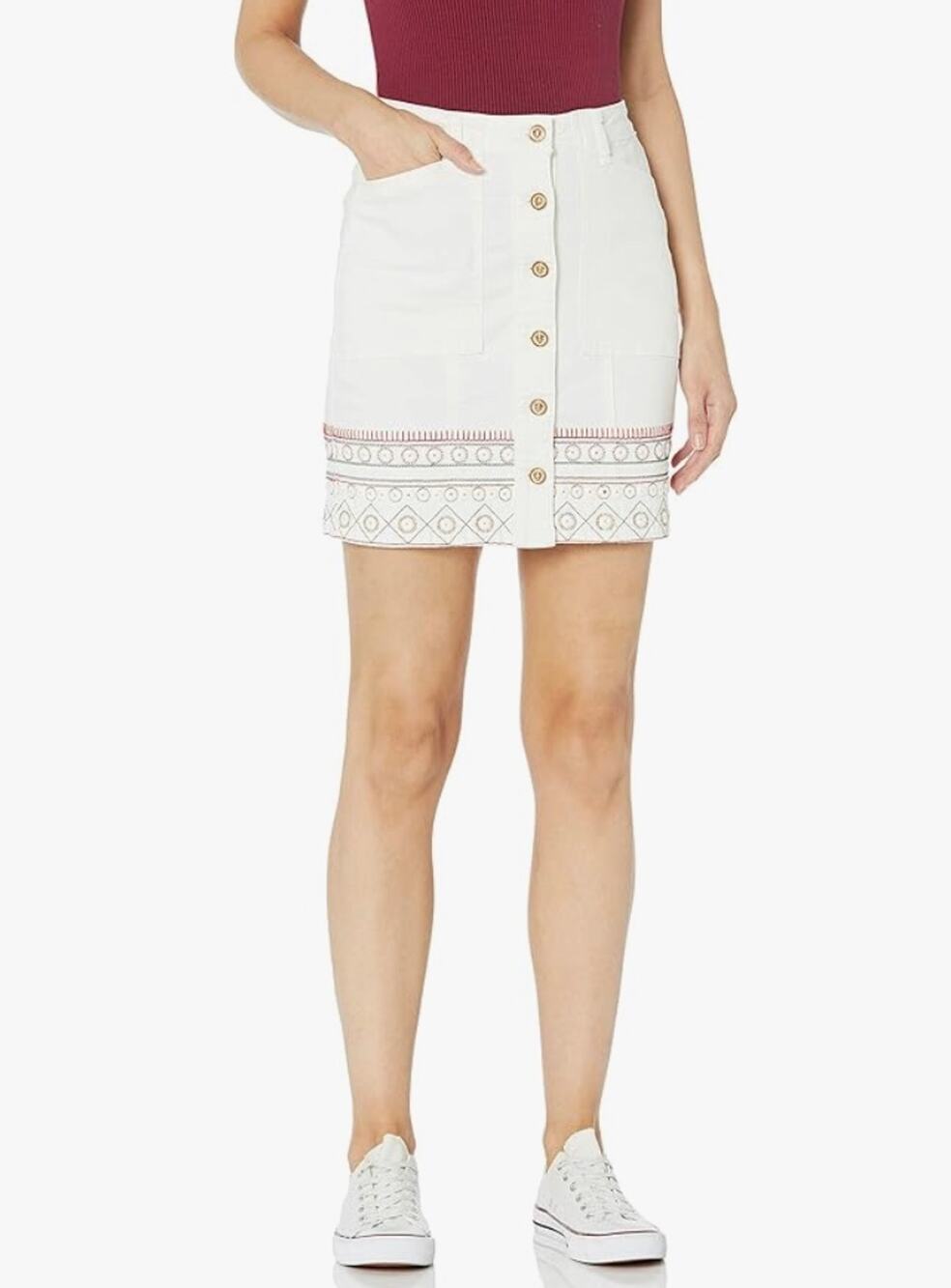 Desigual Womens 0 White Multi Embroidered Boho Button Up Mini Skirt NEW